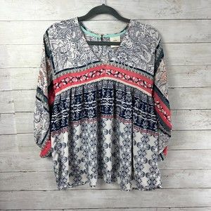 Knox Rose Multi Floral Print V-Neck Blouse